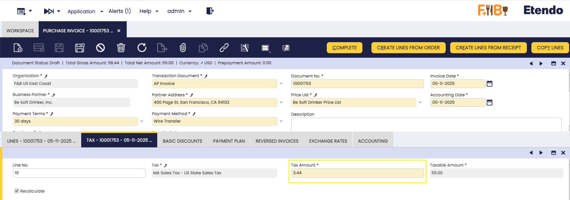 Ajuste de impuesto en factura de compra Purchase invoice tax adjustment