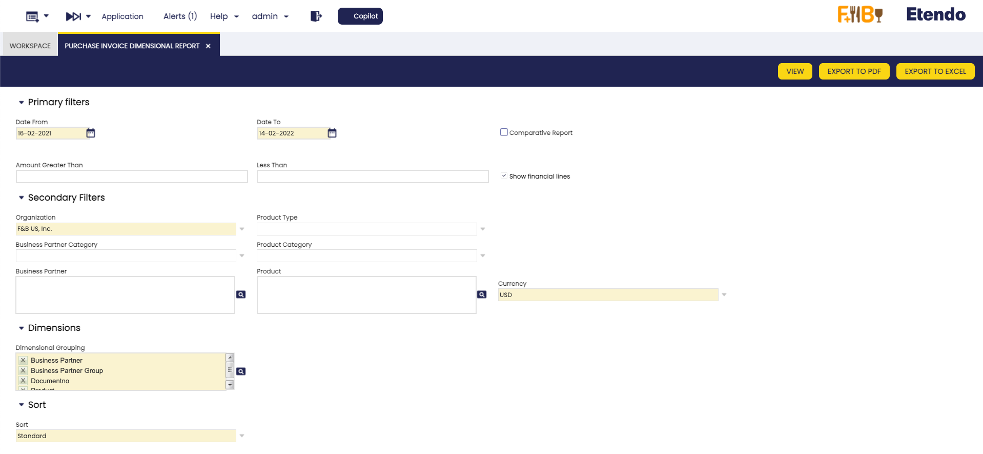Purchase Invoice Dimensional Report
